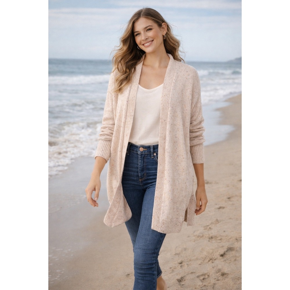 WB10 LOFT PLUS Speckled Pink Open Front Long Cardigan Sweater Women's Size 20 22